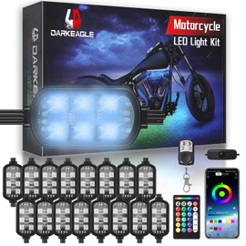 16Pods Motorcycle LED Lights Kits with Brake Turn Signal, Motorcycle Underglow LED Light Kit with APP/RF Remote Control, Dual Zone RGB Neon Multicolor 12v Waterproof for Harley Honda Kawasaki Yamaha
