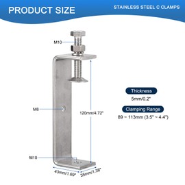 2 Pack 304 Stainless Steel C Clamps with 120mm/4.72" Stable Wide Jaw Opening Tiger Clamp for Woodworking Welding Construction Household Mount