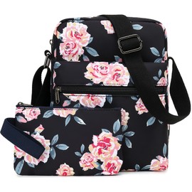 H HIKKER-LINK Flower Crossbody Bag Purse Set School Messenger Bag for Girls Women Small Cross Shoulder Bag Kids Purse Black