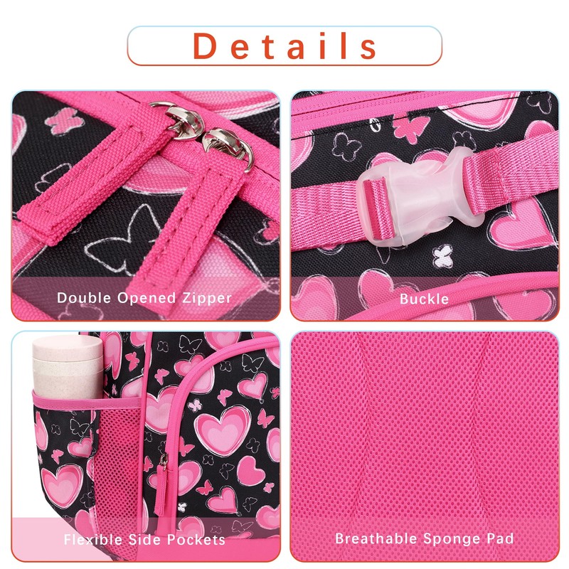 Sawkig Cute Girls Backpack for School Kids Kindergarten Heart Backpack