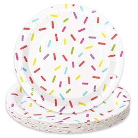 Whaline Confetti Sprinkle Paper Plate Cute Donut Disposable Plate Dessert Dinnerware Plates 9 Inch for Birthday Baby Shower Wedding Party Supplies Table Decor, 24Pcs
