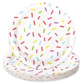 Whaline Confetti Sprinkle Paper Plate Cute Donut Disposable Plate Dessert Dinnerware Plates 9 Inch for Birthday Baby Shower Wedding Party Supplies Table Decor, 24Pcs