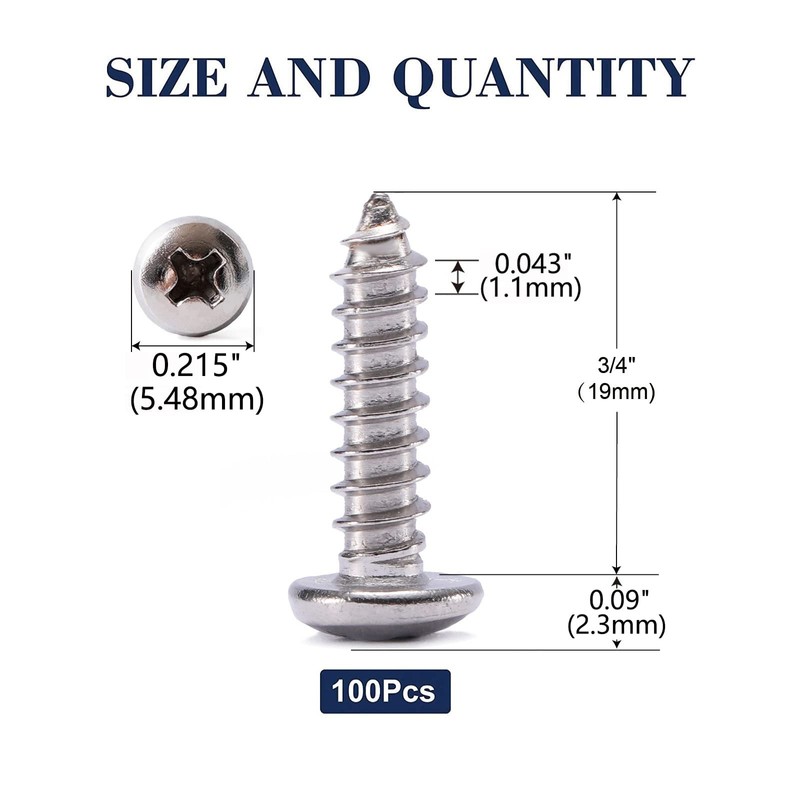 #4 x 3/4" Wood Screw 100Pcs 18-8 (304) Stainless Steel