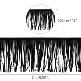 uxcell 2 Yards 12 Inch PU Leather Suede Fringe Trim Double Side Leather Sewing Tassel Fringe for DIY Sewing Dress Crafts Skirt Decoration, Black