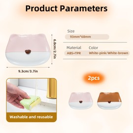 Pack of 2 Portable Washable Lint Roller, Reusable Cat Shaped Sticky Lint Roller, Mini Removable Pet Hair Remover with Cover for Clothes, Furniture, Dust (Pink+Brown)