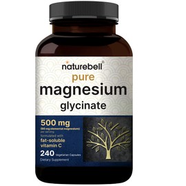 NatureBell Pure Magnesium Glycinate 500mg Per Serving, 240 Veggie Capsules