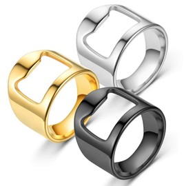 WOYNJI Stainless Steel Creative Beer Bar Tool Finger Bottle Opener Ring for Men Women, 3pcs Size 10