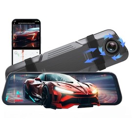 QOZ 4K+2.5K Mirror Dash Cam with Voice Control, 10" Rear View Mirror Camera with 5.8GHz WiFi and APP Control, 64GB Card Included, WDR Night Vision, Loop Recording, G-Sensor, Parking Monitor