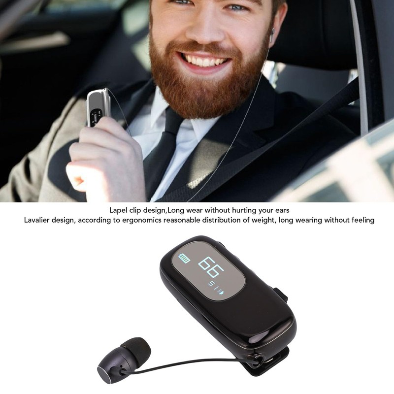 Retractable Headset, Ergonomic Clip On Bluetooth Headset with Vibration Alert