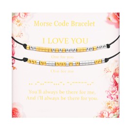 HyperFun Matching Bracelets for Couples - I Love You Morse Code Couple Bracelet - Friendship Relationship Gifts For Women Her Him Boyfriend Girlfriend Friend Mothers Day