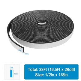 DGSL Foam Insulation Tape, 1/2In x 1/8In x 33Ft Weather Stripping Door Seal Strip for Doors and Windows,Sliding Door,Sound Proof Soundproofing Door Seal,Weatherstrip,Air Conditioning Seal Strip