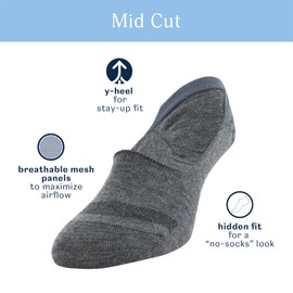 Peds Women's Lightweight Mid Cut No Show Socks, 12-Pairs, White/Grey/Black, Shoe Size: 8-12