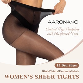 Aaronano Shiny Pantyhose for Women 3 Pairs Shimmer Sheer Tights Silk Stockings High Waist Control Top (Black,L)