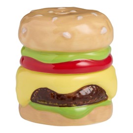 Cheeseburger Ceramic Salt and Pepper Shakers Set -Fun Stackable High Gloss Stoneware Burger Design - Novelty Salt and Pepper Shakers - Unique Kitchen Decor for BBQ, Camping or Gifting (Set of 2)