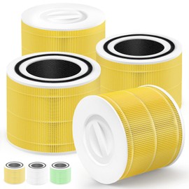 HSIAMEN Pet Care Filter Compatible with Levoit Core 300 & PuroAir 240 Air Purifier, 3-in-1 H13 True HEPA Core 300S P350 Core300-P Filters, Fit Part# Core 300-RF-PA P350-RF, Yellow 4-Pack