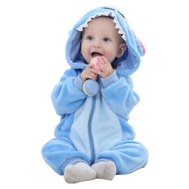 TMEOG Unisex Baby Romper Cute Warm Rabbit Stitch Animal Long Sleeves Zip Thickened Fleece Autumn Winter Children's Clothing, Stitch