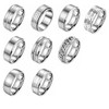 Eowppue 9pcs Stainless Steel Rings,Men's Silver Rings Stainless Steel Spinner