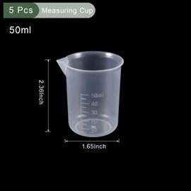 YOKIVE 5pcs Plastic Graduated Beakers Laboratory Liquid Measuring Cups for Laboratory Kitchen Daily Use Clear White 50ML