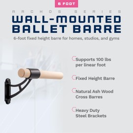 VITA Barre Wall-Mounted Single Ballet Barre, Archos, 6 Ft Bar, Wood | Fixed Height, Made in USA, Home, Studio or Gym Exercise Equipment for Kids & Adults | Dance, Fitness, Pilates