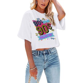 CAZYCHILD 80s Baby 90s Made Me Shirt Womens Vintage 80s 90s Country Concert Crop T-Shirt Graphic Party Tees Tops White