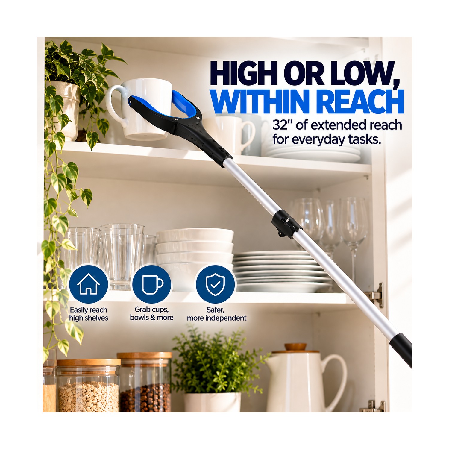 32-Inch Reacher Grabber Tool for Seniors | Lightweight Pickup Reaching ...