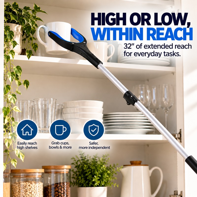 32-Inch Reacher Grabber Tool for Seniors – Lightweight 360° Rotating