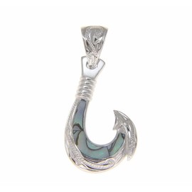 Arthur's Jewelry 925 sterling silver Hawaiian fish hook abalone paua shell pendant small