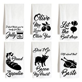 Live Nice Funny Foods - SIX Pack - Cute Home Living - Farm Flour Sack Kitchen Tea Towel Set