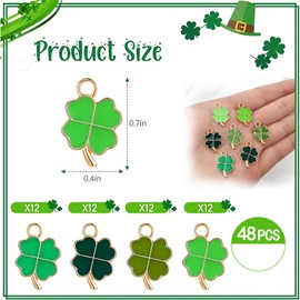 Skyzone Four Leaf Clover Lucky Charm, 48 Pieces Metal Four Leaf Clover Pendants, Clover Pendant Necklace Accessories, DIY Craft Jewellery, Car Charm Key Chain