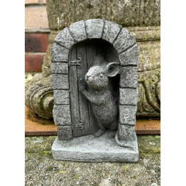 Discount Garden Statues Mouse Door Stone Statue | Garden Outdoor Home Tree Animal Decoration Ornament Mice, Grey