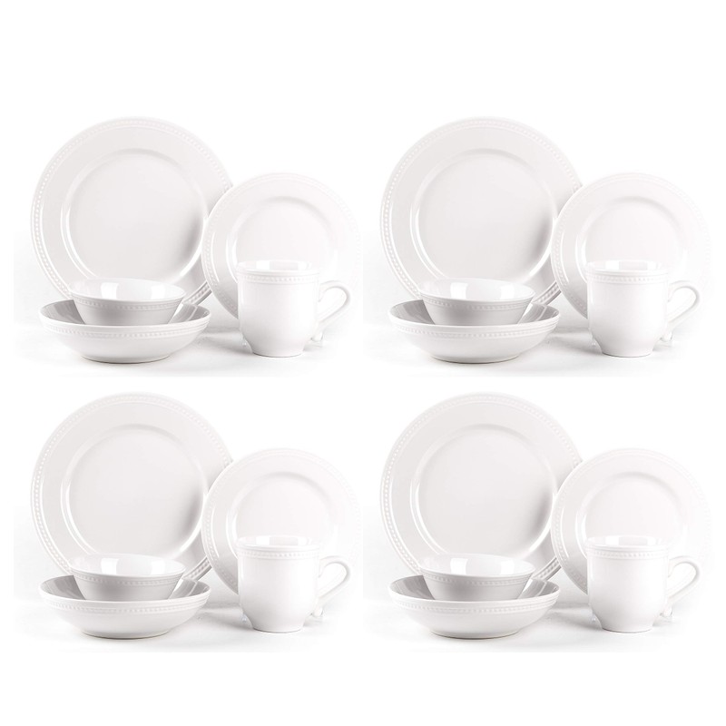 HomeVss, Pearl Dots Stoneware Dinnerware Set 20pc Set, White