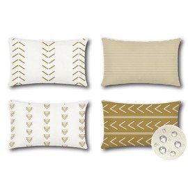 OTOSTAR Set of 4 Outdoor Waterproof Pillow Covers 12x20 Inch Decorative Outdoor Throw Pillow Covers Garden Boho Geometric Arrows Pillow Cases for Patio Furniture Couch Ten Bench (Khaki)