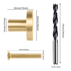 TXErfolg Cabinet Knobs, Gold Furniture Knobs, Round, Pack of 6, Solid Brass Furniture Handles, Cabinet Handles with 6 Screws and M4 Woodworking Drill Knobs for Cabinet Doors, Dresser Drawers (25 x 20