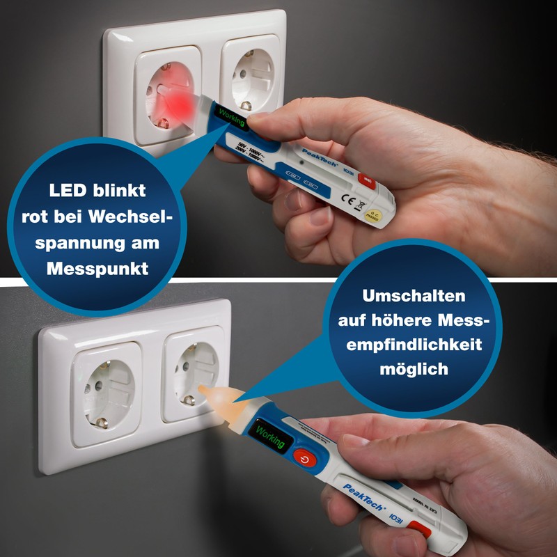 PeakTech 1031 - Contactless AC Voltage Tester with LED Signal