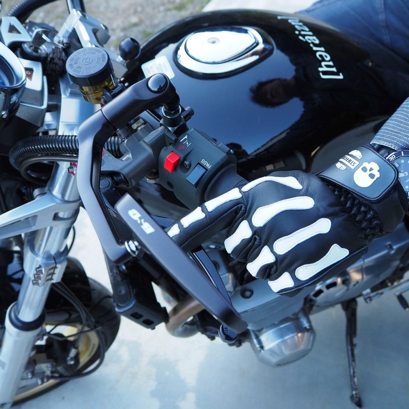 HELL PATROL BLACK_Stiffcon Genuine Leather Motorcycle Gloves Hell Patrol Black