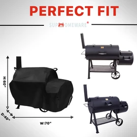 Suphomeware 70 inch Grill Cover for Oklahoma Joe's Longhorn Offset Smoker, Waterproof & Heavy Duty Black Smoker Cover