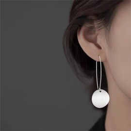 coadipress Gold Circle Disc Dangle Drop Earrings for Women Lightweight Circle Disc Coin Geometric Flat Brushed 18k Gold Plated Hanging Hoop Earring Statement Round Disc Earrings Minimalist Jewelry Gift for Her (Long silver disc)