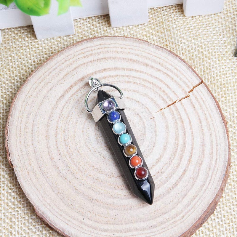 Acxico 1Pcs Black Tourmaline Protection 7 Chakra Pendant Real Crystal