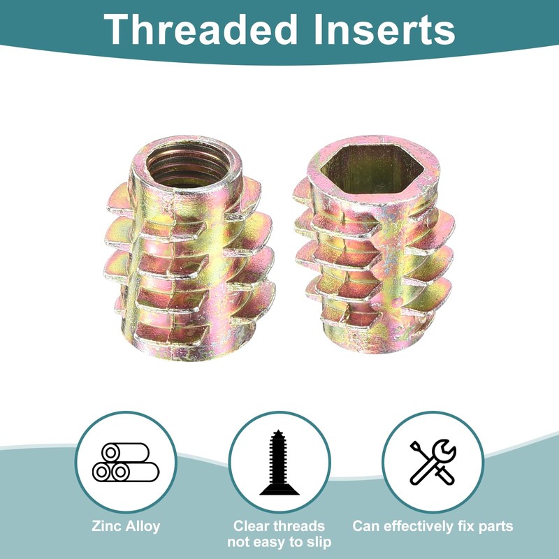 uxcell 40Pcs Hex Threaded Inserts, M6-1x13 Zinc Alloy Hex-Flush Thread