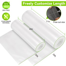 HytusCooking [6 Pack] Vacuum Sealer Bags Rolls, 3 Rolls 11" x 20' & 3 Rolls 10" x 20', Heavy Duty Multi-Layer Commercial Grade Food Storage Bags for Sous Vide, Meal Prep [BPA-Free]