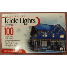CELEBRATIONS Everstar 100 INDOOR/OUTDOOR ICICLE LIGHTS MULTI-COLORED BULBS/White Wire
