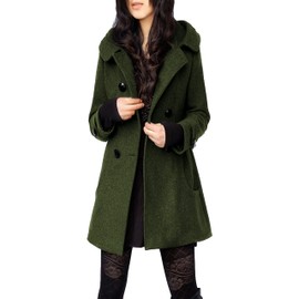 Tanming Women's Warm Double Breasted Wool Pea Coat Trench Coat Jacket with Hood (Armygreen-M)
