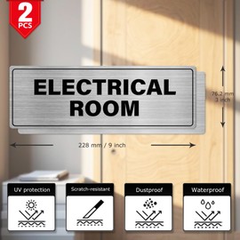 YIKIADA 2 Pack Electrical Room Sign 9 × 3 Inches Heavy-Duty Aluminum Reflective Rustproof Self Adhesive Signage for Business Home Store