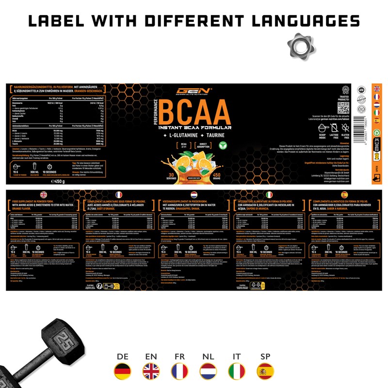 BCAA 450 g Powder - Instant BCAAs + L-Glutamine +