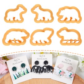 Puocaon Bear Polymer Clay Cutters - 6 Pcs Clay Cutters for Polymer Clay Earrings Making, Mirrored Bear Clay Jewelry Cutters, Animal Clay Cutters for Polymer Clay Jewelry Making Unique Clay Cutters