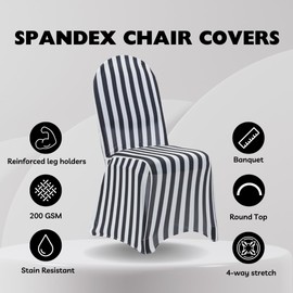 YOUR CHAIR COVERS - 6 Pack Stretch Spandex Chair Bands Striped - Black and White, Wedding Slip, Premium Quality