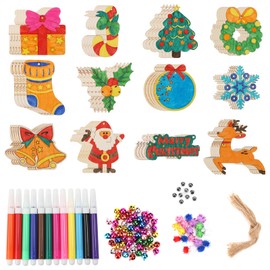 60pcs DIY Wooden Christmas Ornaments, Unfinished Wood Xmas Decorations Paintable Christmas Tree Ornaments for Christmas DIY Crafts