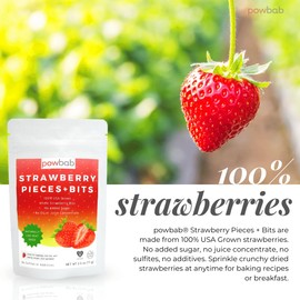 powbab Strawberry Pieces + Bits. 100% USA Grown Dried Strawberry Bits. No Sugar Added, Unsweetened Strawberry Perfect for Baking or Adding to Cereal. Not Freeze Dried Strawberries. Non-GMO. (2.5 oz)