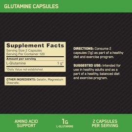 Optimum Nutrition Optimum Nutrition L-Glutamine Muscle Recovery Capsules, 1000mg, 240 Count (Package May Vary)