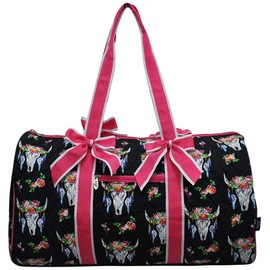 NGIL Quilted Weekend Travel Overnight 20" Large Duffle Bag 2018 Spring Collection (Bull Skull Hot Pink)